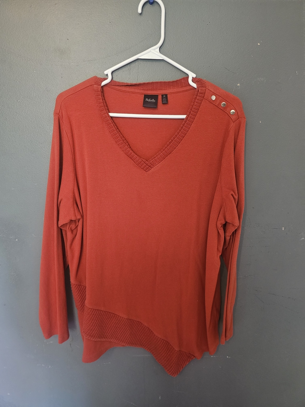 Rafaella Burnt Orange V-Neck Sweater with Shoulder Buttons